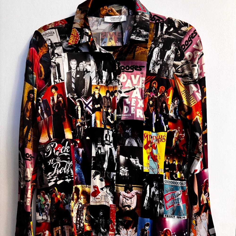 Italian Unbreak It Disco Graphic Collage Silk  Blouse - Multicolor